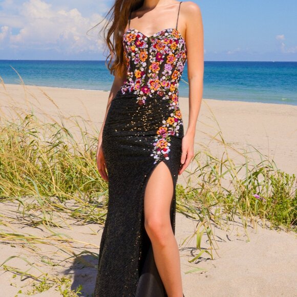 Black formal dress.Prom party gala military ball mother of the bride gown - Picture 6 of 8